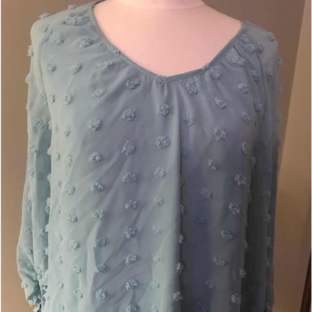 NWOT CATO Women's with Swiss dots! Pullover Blouse Seafoam Green Size XL